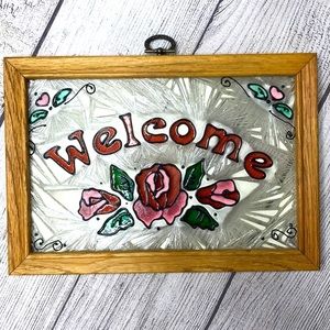 WELCOME 🌺 etched stained glass/sun catcher 10X7”
